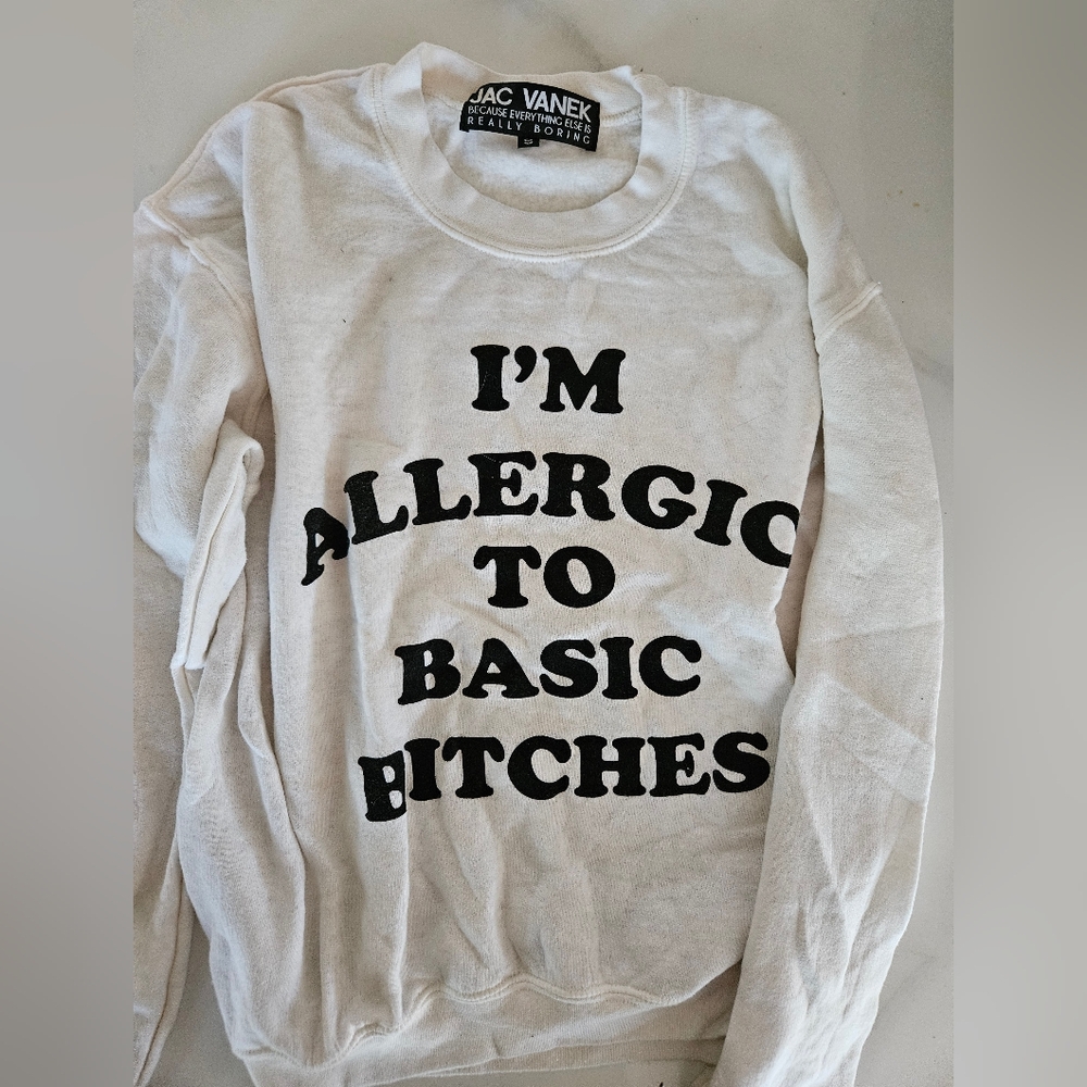 Jac Vanek White Graphic Crew Neck Sweater